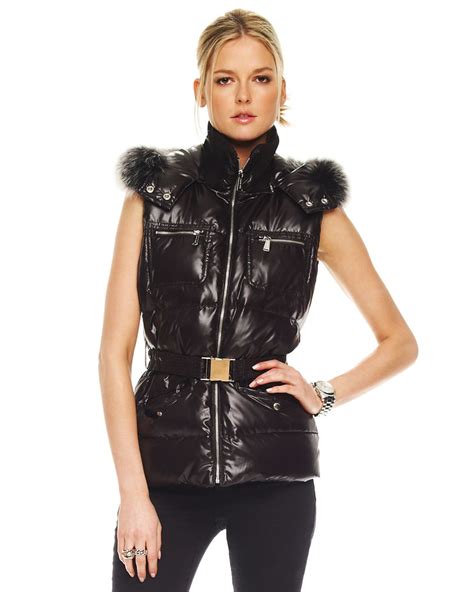 michael kors black fur vest|michael kors puffer vest women's.